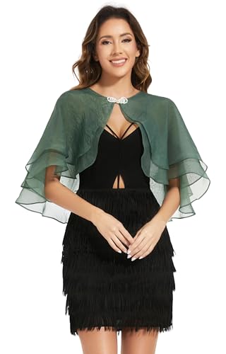 Women's Sheer Tencel Shawls and Wraps for Evening Dresses Soft Wedding Cape Lightweight Bridesmaid Scarves Cover Up - color: Dark Green