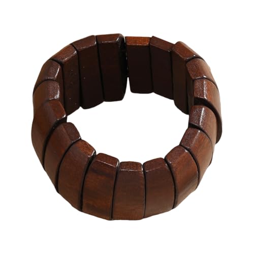 Vintage Wooden Beaded Bracelet for Women Boho Chunky Colorful Natural Wood Stretch Bracelet for Women Men Geometric Ethnic Statement Wrist Jewelry - color: Coffee