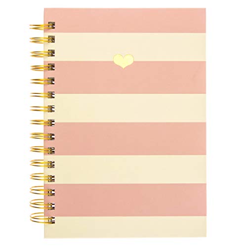 Graphique Hardbound Spiral Journal | Heart of Gold Pink Stripe Design | Premium Paper | Notebook | Diary | Lists | Record Month and Date | Great Gift | 160 Ruled Pages | 6.25” x 8.25” - color: Pink Charm