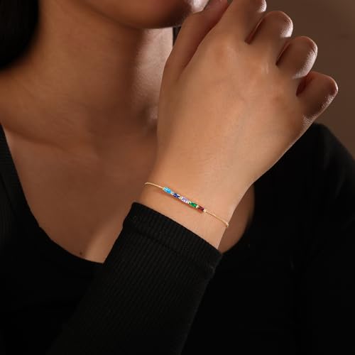 Personalized Birthstone Bracelet for Women – 925 Sterling Silver Adjustable Family Mothers Day Bracelet with Birthstones, Mothers Day, Christmas,Birthday Gift for Mom, Grandma, Wife, Bridesmaid - color: 5 Birthstones