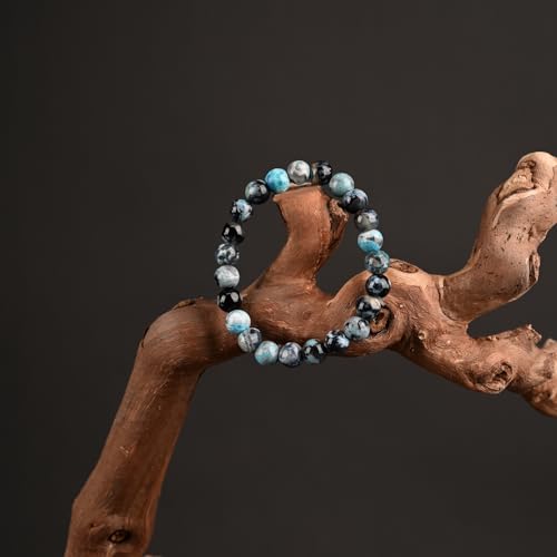 Natural Energy Healing Stone Charm Bracelet 8mm Natural Energy Healing Lava Rock Bracelet - Unisex - color: ZLY-Lake blue agate