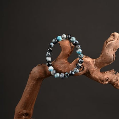 Natural Energy Healing Stone Charm Bracelet 8mm Natural Energy Healing Lava Rock Bracelet - Unisex - color: ZLY-Lake blue agate