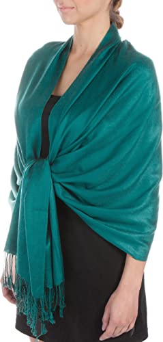 Sakkas Large Soft Silky Pashmina Shawl Wrap Scarf in Solid Colors - color: Teal
