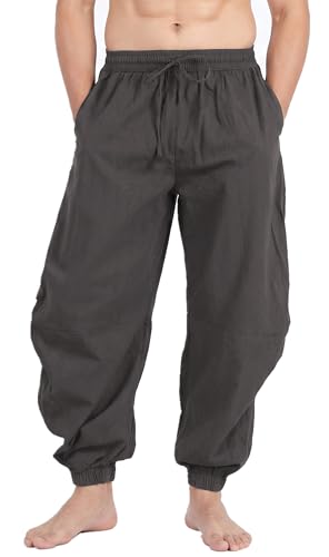 perdontoo Mens Casual Cotton Linen Pant Elastic Waist Drawstring Yoga Jogger Pants - color: Dark Grey, size: Small