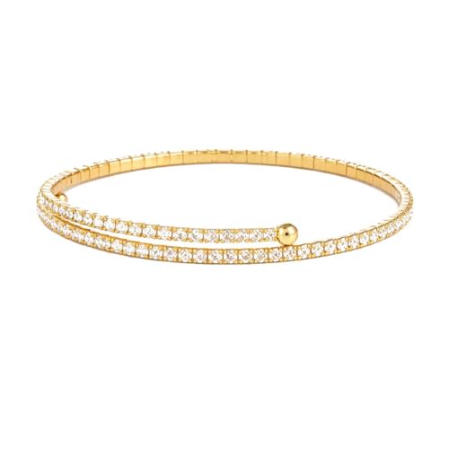 Stretch Tennis Bracelet for Women – Gold Comfort Fit, No Clasp Flexible Design with Crystal Accents, Minimalist Stackable Jewelry