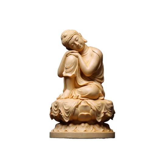 Hand-Carved Hinoki Wood Meditating Buddha Statue, Relaxing Zen Figurine on Base for Home Altar & Desk Decor(10cm) - color: 10cm