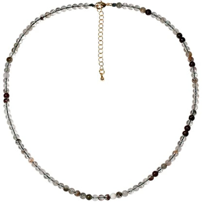 Simple Choker Necklace for Women Real Stone and Crystals Necklaces 4mm Beaded Choker Jewelry Meditation Gift for Women (16"+2") - style: Green Phantom Quartz
