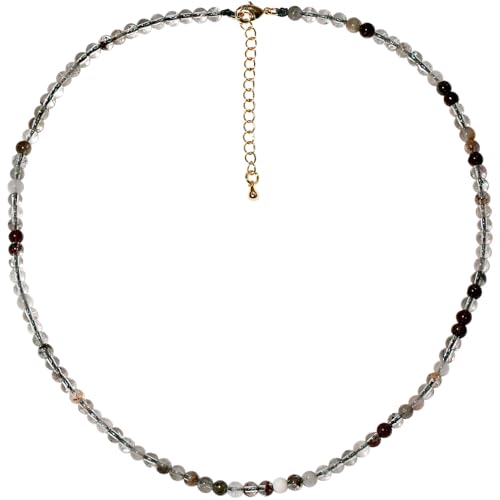Simple Choker Necklace for Women Real Stone and Crystals Necklaces 4mm Beaded Choker Jewelry Meditation Gift for Women (16"+2") - style: Green Phantom Quartz