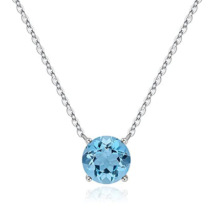 Ursilver Mothers Day Gifts - Birthstone Necklace for Women 925 Sterling Silver Round Birthstone Necklace Birthday Gifts 12 Months Necklaces for Women Jewelry Gift - color: silver-03-Mar-Aquamarine Light Blue