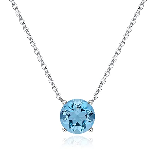 Ursilver Mothers Day Gifts - Birthstone Necklace for Women 925 Sterling Silver Round Birthstone Necklace Birthday Gifts 12 Months Necklaces for Women Jewelry Gift - color: silver-03-Mar-Aquamarine Light Blue