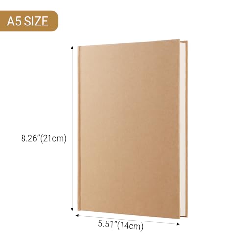 zmybcpack 6 Pack A5 Kraft Hardcover Sketchbook Blank Notebook Journal, 5.51" x 8.26", 120Pages/60 Sheets, 100gsm, Unlined Notebooks Blank Sketch Books for Travelers, Students, Office - size: 5.51" x 8.26" (6 pack)