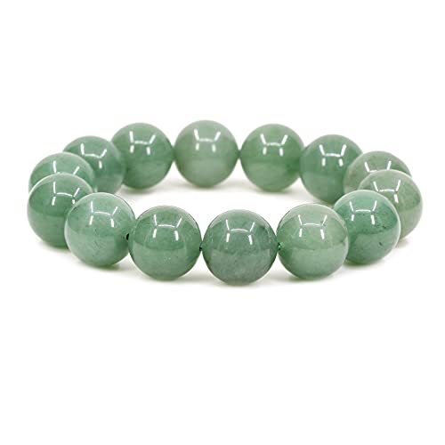Keleny Natural Gem Semi Precious Gemstones 14mm Round Beads Crystal Stretch Bracelets 7 Inch Unisex - color: 14mm Green Aventurine