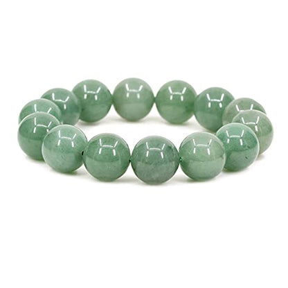 Keleny Natural Gem Semi Precious Gemstones 14mm Round Beads Crystal Stretch Bracelets 7 Inch Unisex - color: 14mm Green Aventurine
