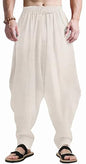 CLANMILUMS Men's Cotton Harem Pants Casual Loose Hippie Drop Crotch Trouser - color: Beige, size: XX-Large