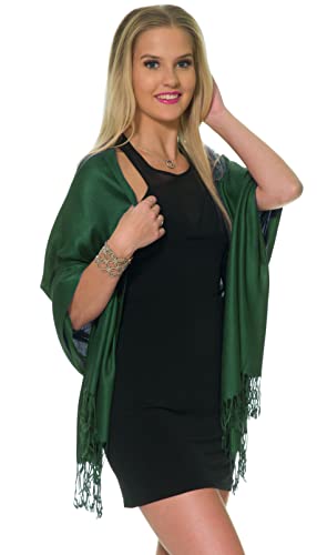 Pashmina Shawls and Wraps for Evening Dresses, Large Soft Pashminas Wedding Shawl - color: Dark Green