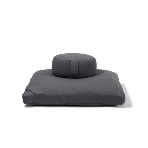 Meditation Cushion Set by renoo - Durable Comfortable Organic Cotton, Linen, Hemp - Modern Zafu Zabuton - Buckwheat Kapok Filled Floor Pillow Yoga Bolster in 15 Colors Washable Cover - color: Slate