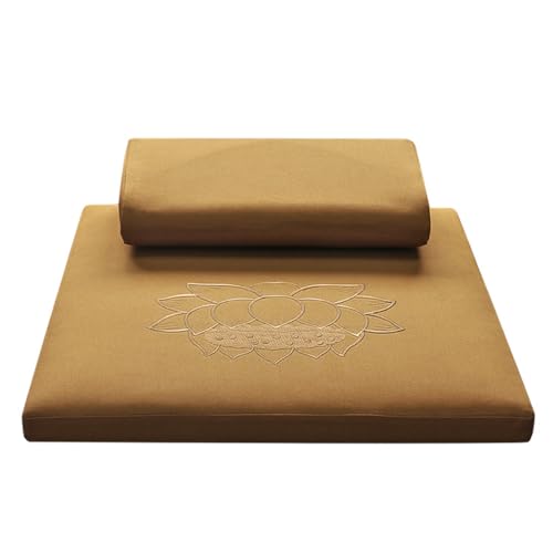 Portable Foldable Meditation Cushion Mat Set with Washable Cotton Linen Cover, Larger Yoga Mat Bolster Floor Pillows Seating for Adults Meditation Accessories yellow2-60cm - color: Yellow2, size: 60cm