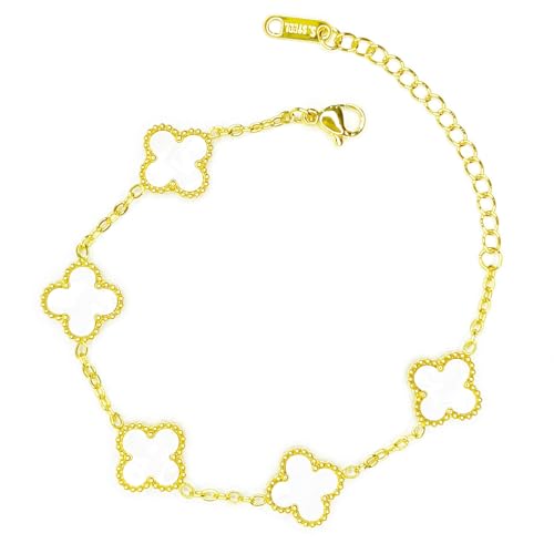 18K Gold Plated Four Leaf Clover Bracelet for Women White Black Clover Bracelet Clover Jewelry Charm Bracelet Gifts for Women