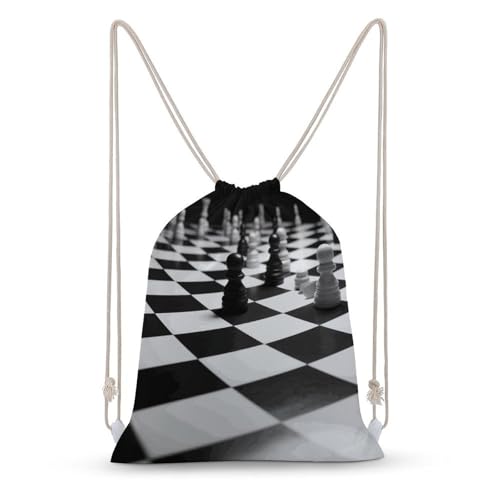 Black White Chess Checkerboard Drawstring Backpack Sport Gym Bags Yoga Shopping Travel Casual Daypacks for Women Men - color: Black White Chess Checkerboard