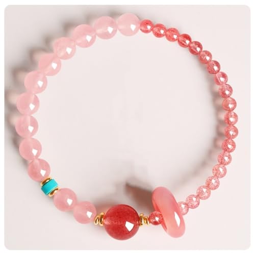 Rose Quartz Bracelet, 8mm Natural Gemstone Love Stone Jewelry Anxiety Relief & Meditation Support Heart Chakra Balance Valentine’s Mother’s Day Gift for Her - color: Strawberry