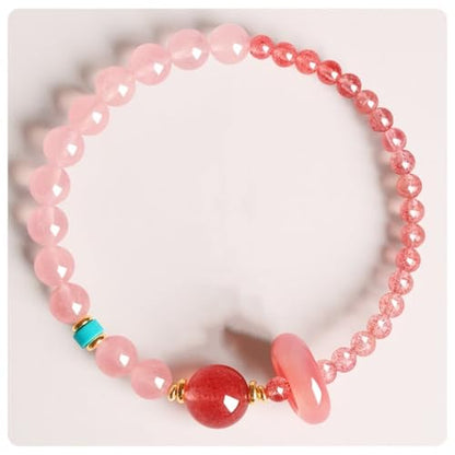 Rose Quartz Bracelet, 8mm Natural Gemstone Love Stone Jewelry Anxiety Relief & Meditation Support Heart Chakra Balance Valentine’s Mother’s Day Gift for Her - color: Strawberry