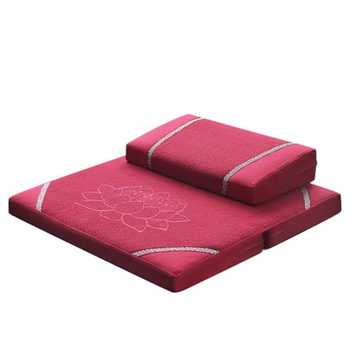 Portable Foldable Meditation Cushion Mat Set with Washable Cotton Linen Cover, Larger Yoga Mat Bolster Floor Pillows Seating for Adults Meditation Accessories red-80cm - color: Red, size: 80cm