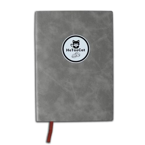 HeTaoCat Lined Journal Notebook, 200 Numbered Pages, A5 Medium Size (5.7'' x 8.3''), for Men & Women, Journaling, Writing, Work & Office, Soft-sided Leather Hardcover, 100 GSM Thick Paper (Grey) - color: Grey