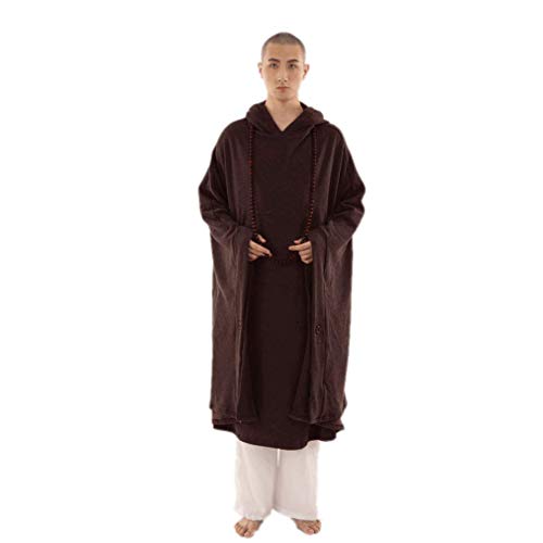 ZanYing Meditation Buddhist Hooded Cotton Cloak Winter Oversize Coat - color: Brown, size: Medium