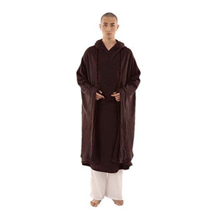 ZanYing Meditation Buddhist Hooded Cotton Cloak Winter Oversize Coat - color: Brown, size: X-Large