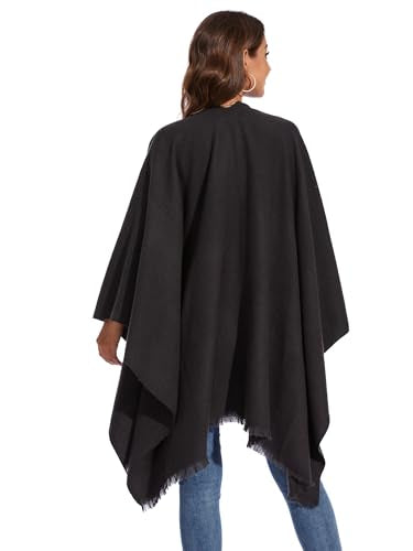 Shawl Wraps for Women, Elegant Knitted Cape Open Front Poncho Scarf Blanket Cardigan Coat for Autumn and Winter - color: Black