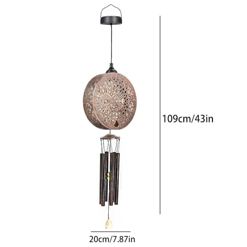 43" Solar Wind Chimes for Outside, Hanging Lights Outdoor Detachable Lantern Metal Peacock Wind Chimes, Deep Tone Memorial Wind Chime Gift Decoration for Home, Patio, Garden, Outdoor, Yard