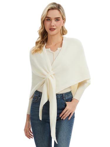 Triangle Shawl Wraps for Women Soft Knitted Pashmina Shawls Wraps for Evening Dresses - color: Cream