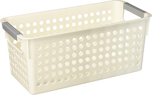 Basicwise Set of 3 White Rectangular Plastic Storage Basket with Easy-Grip Handles Ventilated Organizer Bin for Bathroom Pantry Closet Laundry Kitchen Shelf Countertop & Home Organization Essentials - size: Set of 3
