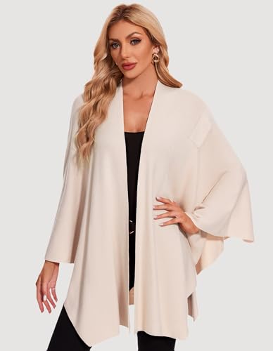PULI Womens Elegant Cross Front Shawl Wraps Knitted Ponchos Cape Light Weight Poncho Sweater Soft Warm Travel Wraps - color: Beige