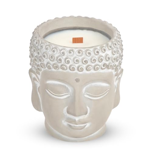 Feng Shui Meditation Buddha Candle 8oz - Wood Wick Soy Wax with Crackling Sound, Smoky Oud Scent for Positive Energy, Yoga Home Decor Spa Gift (49-Hour Burn)