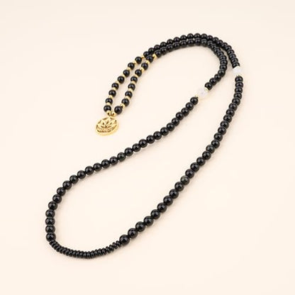COAI Japamala Namaste Charm 108 Mala Beads Wrap Bracelet Stone Beaded Necklace - style: Black Obsidian