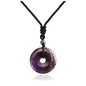 Jovivi 30mm Circle Donut Healing Crystals Necklace Natural Semi-Precious Chakra Gemstone Stone Amulet Lucky Coin Donuts Charm Protection Quartz Reiki Pendant Necklace for Men Women Adjustable Rope - color: Amethyst Crystal