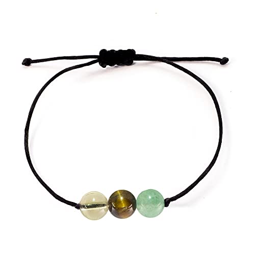 BOHO GARDEN Healing Bead Bracelets - Spiritual Crystal Beaded Bracelet - Made of 3 Real & Natural Gemstones, Adjustable 3-9.7” Black Rope - Gem Stones Jewelry for Men, Women, Teens (13+) - 8mm Bead - color: GoodFortune