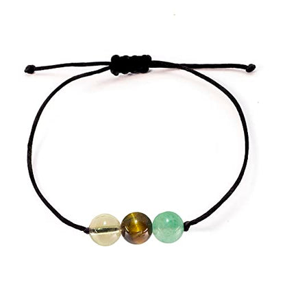 BOHO GARDEN Healing Bead Bracelets - Spiritual Crystal Beaded Bracelet - Made of 3 Real & Natural Gemstones, Adjustable 3-9.7” Black Rope - Gem Stones Jewelry for Men, Women, Teens (13+) - 8mm Bead - color: GoodFortune