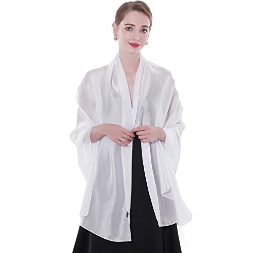 Womens Scarf Pashmina Shawls and Wraps for Evening Dresses Like Chiffon Silk Scarf for Bridal Weddings - color: White