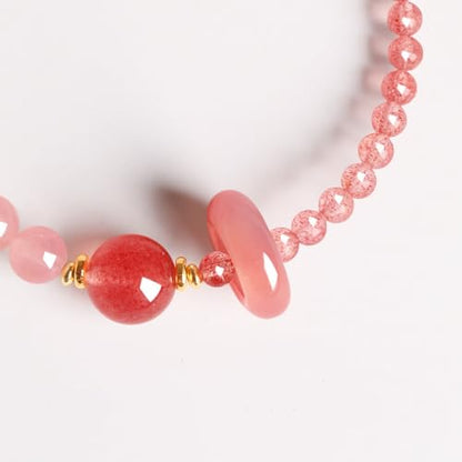 Rose Quartz Bracelet, 8mm Natural Gemstone Love Stone Jewelry Anxiety Relief & Meditation Support Heart Chakra Balance Valentine’s Mother’s Day Gift for Her - color: Strawberry