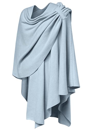 PULI Womens Large Cross Front Poncho Sweater Wrap Topper Knitted Elegant Shawls Cape for Fall Winter - color: 1-blue