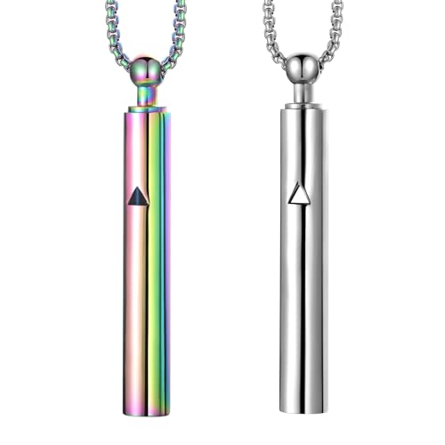 Anxiety Breathe Easy Necklace Mindfulness Breathing Necklace Breathlace Stainless Steel Pendant for Natural Calm & Stress Relief - color: Steel+Rainbow T