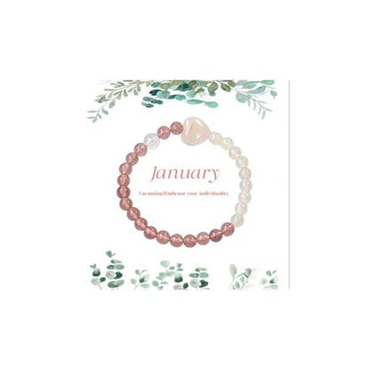 Birth Flower Crystal Bracelets for Women, Handmade Natural Gemstone Stretch Jewelry with Healing & Positive Energy - color: Jan. Carnation & Quartz