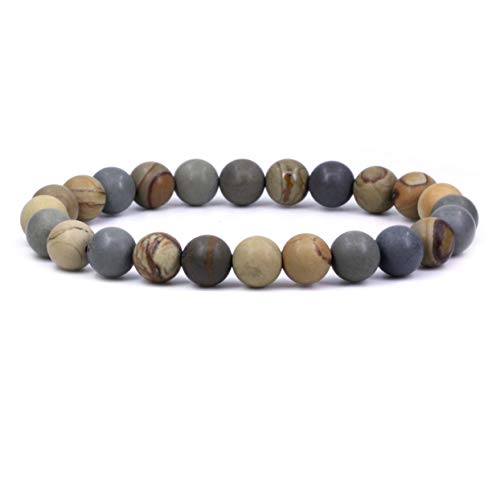 Amandastone Natural Gemstone 8mm Round Beads Stretch Bracelet 7 Inch - color: Matt Owyhee Picture Jasper