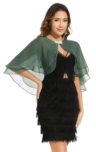 Women's Sheer Tencel Shawls and Wraps for Evening Dresses Soft Wedding Cape Lightweight Bridesmaid Scarves Cover Up - color: Dark Green