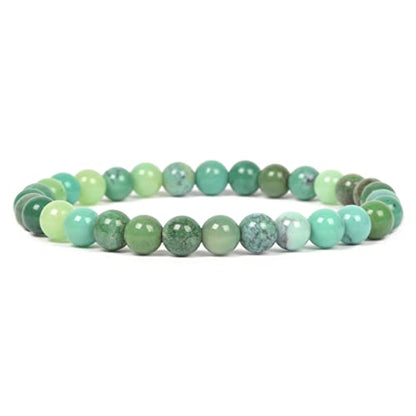 Justinstones Gem Semi Precious Gemstone 6mm Round Beads Stretch Bracelet 6.5 Inch Unisex - color: Green Chrysoprase