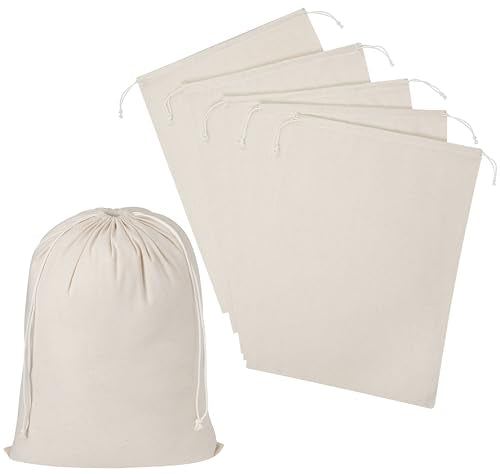 100 Percent Cotton Drawstring Bags, Reusable Quality with Double String, For Pantry Kitchen Storage Shoes - Pack of 6 (Natural Beige, 12 x 16 Inch) - color: Natural Beige, size: 12 x 16 Inch