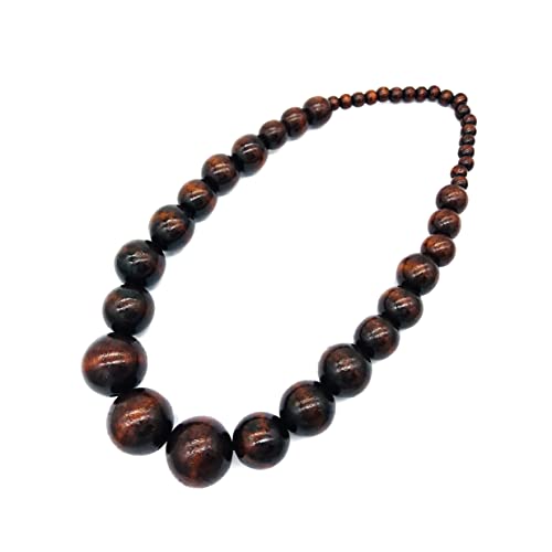 COLORFUL BLING Ethnic Natural Wood Beads Necklace for Men Women Africa Wooden Chain Chunky Strand Necklace Statement Hip Hop Jewelry - color: short dark