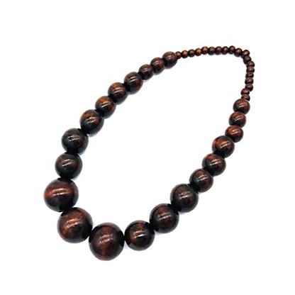 COLORFUL BLING Ethnic Natural Wood Beads Necklace for Men Women Africa Wooden Chain Chunky Strand Necklace Statement Hip Hop Jewelry - color: short dark